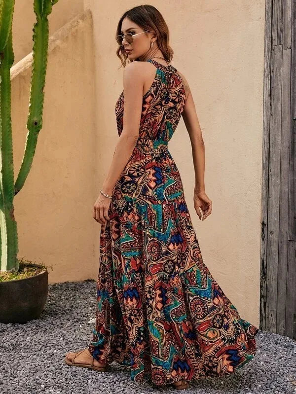 R&B | Damen Retro Maxi Halterneck & Vintage-inspiriert