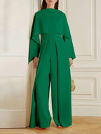 EB - Jumpsuit in Unifarbe mit weitem Bein