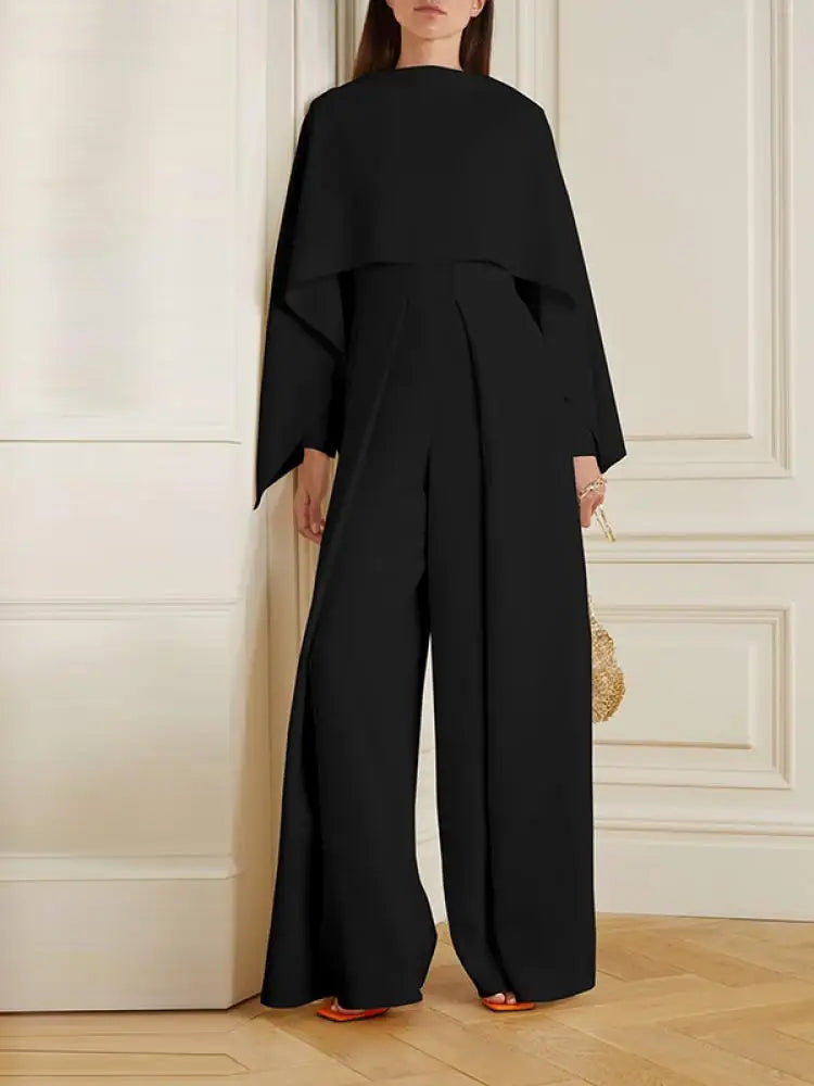 R&B - Jumpsuit in Unifarbe mit weitem Bein