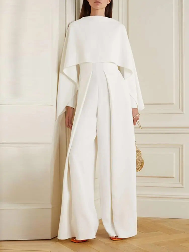 EB - Jumpsuit in Unifarbe mit weitem Bein
