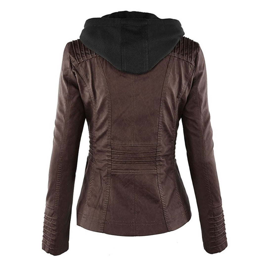 Wetterfester Damen Faux Lederjacke mit Kapuze