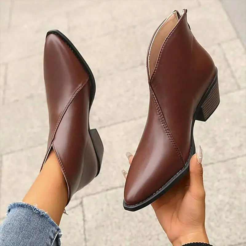 Damen Leder Stiefeletten mit Spitzer Spitze & Plateauabsatz | R&B