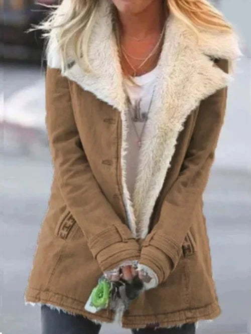 R&B | und warme stilvolle Damenjacke mit luxuriösem Sherpa-Futter – bequeme lässige Winterjacke