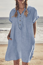 R&B | Knopfverschluss Baumwoll-Leinen Strandkleid