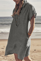 R&B | Knopfverschluss Baumwoll-Leinen Strandkleid