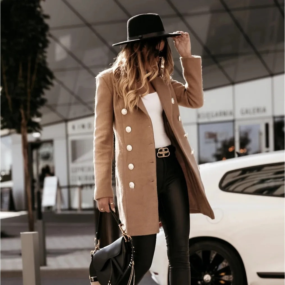 R&B | Klassische Lange Wolljacke mit Zweireihiger Schließe Wollmischung Sophisticated und Bequem