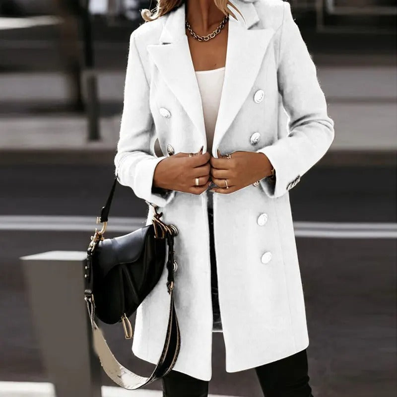 R&B | Klassische Lange Wolljacke mit Zweireihiger Schließe Wollmischung Sophisticated und Bequem