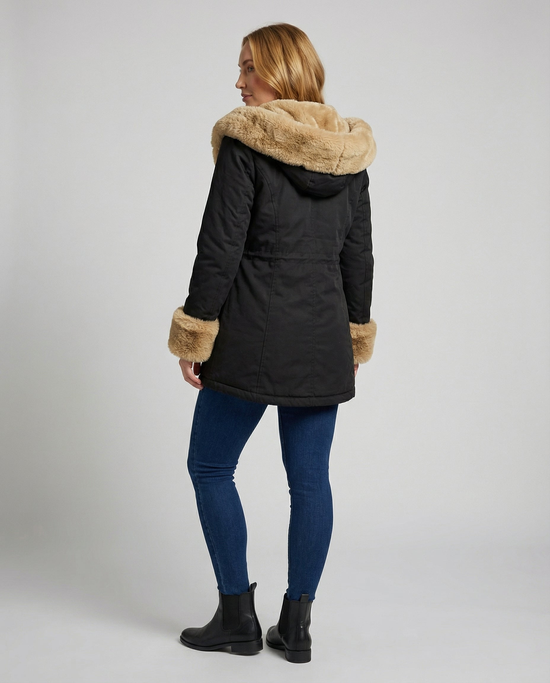 Warme Winterjacke Mit Pelzfütterung Damen