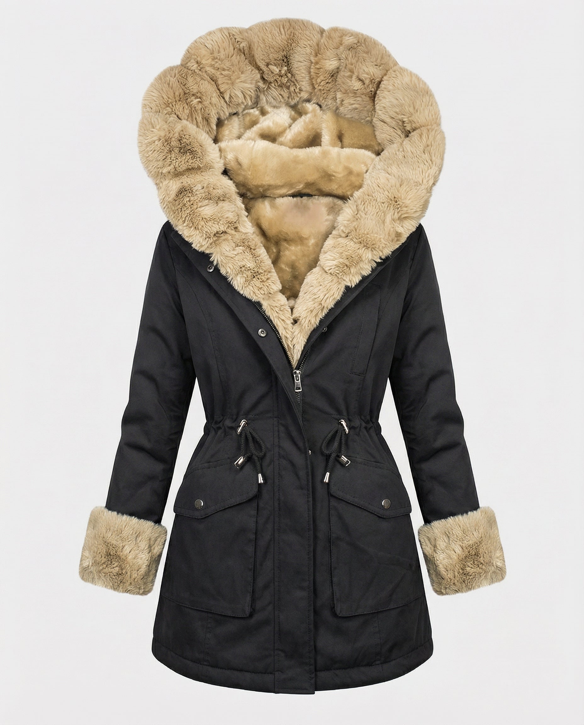 Warme Winterjacke Mit Pelzfütterung Damen