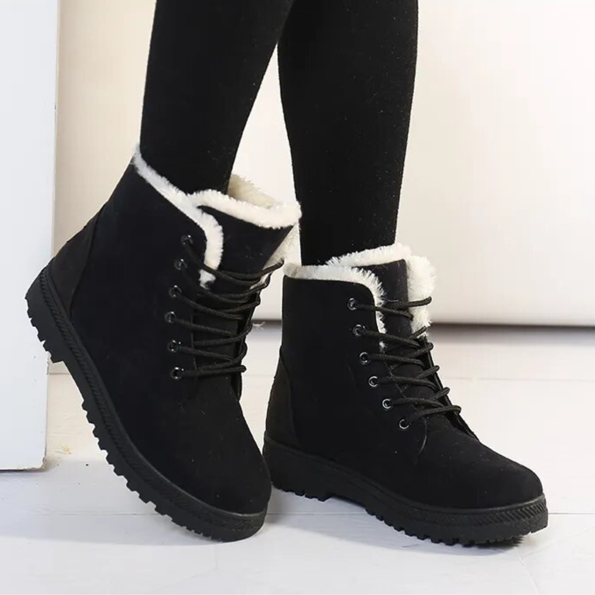 Wasserdichte, fleecegefütterte, rutschfeste Winterstiefel mit Schnürsenkeln R&B