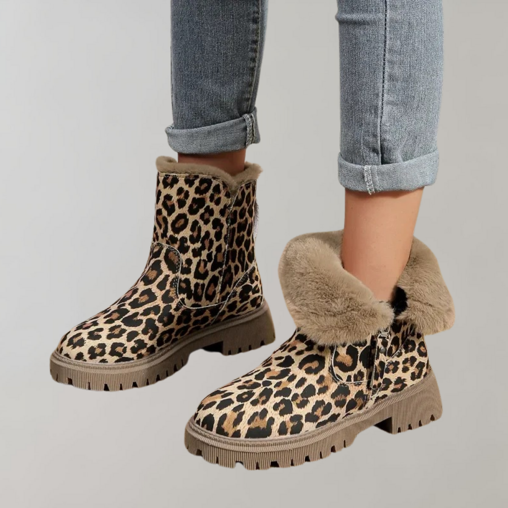 R&B | Leopardenmuster Flache Kurze Stiefel
