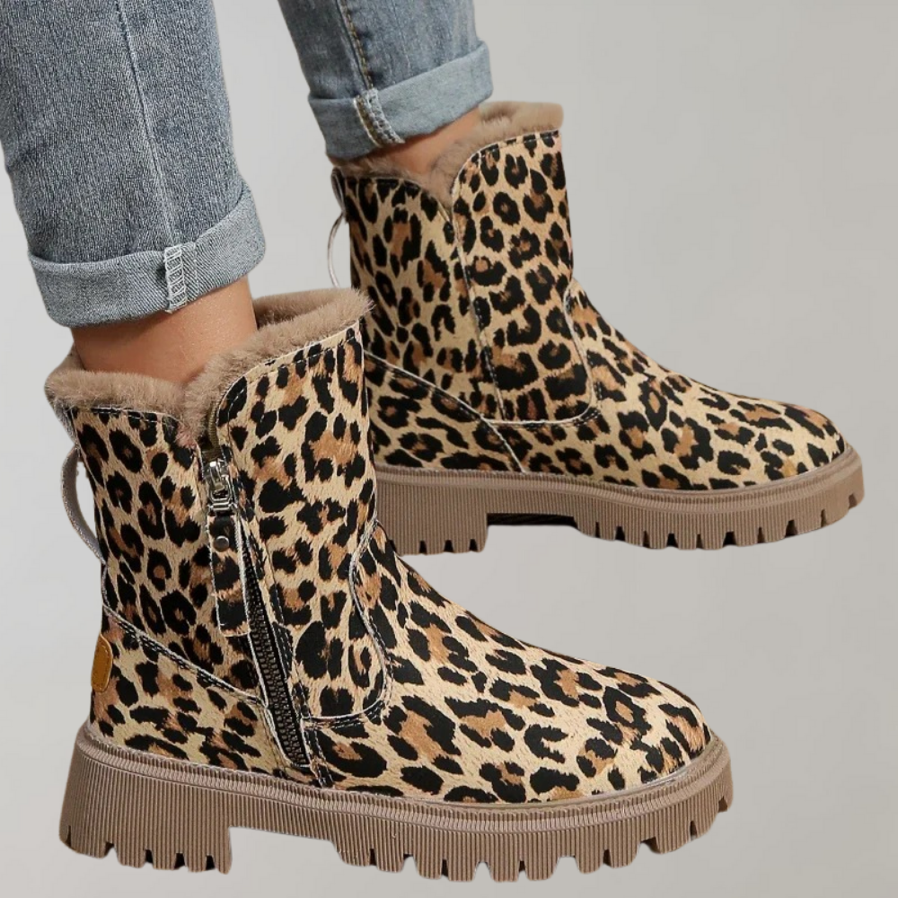 R&B | Leopardenmuster Flache Kurze Stiefel