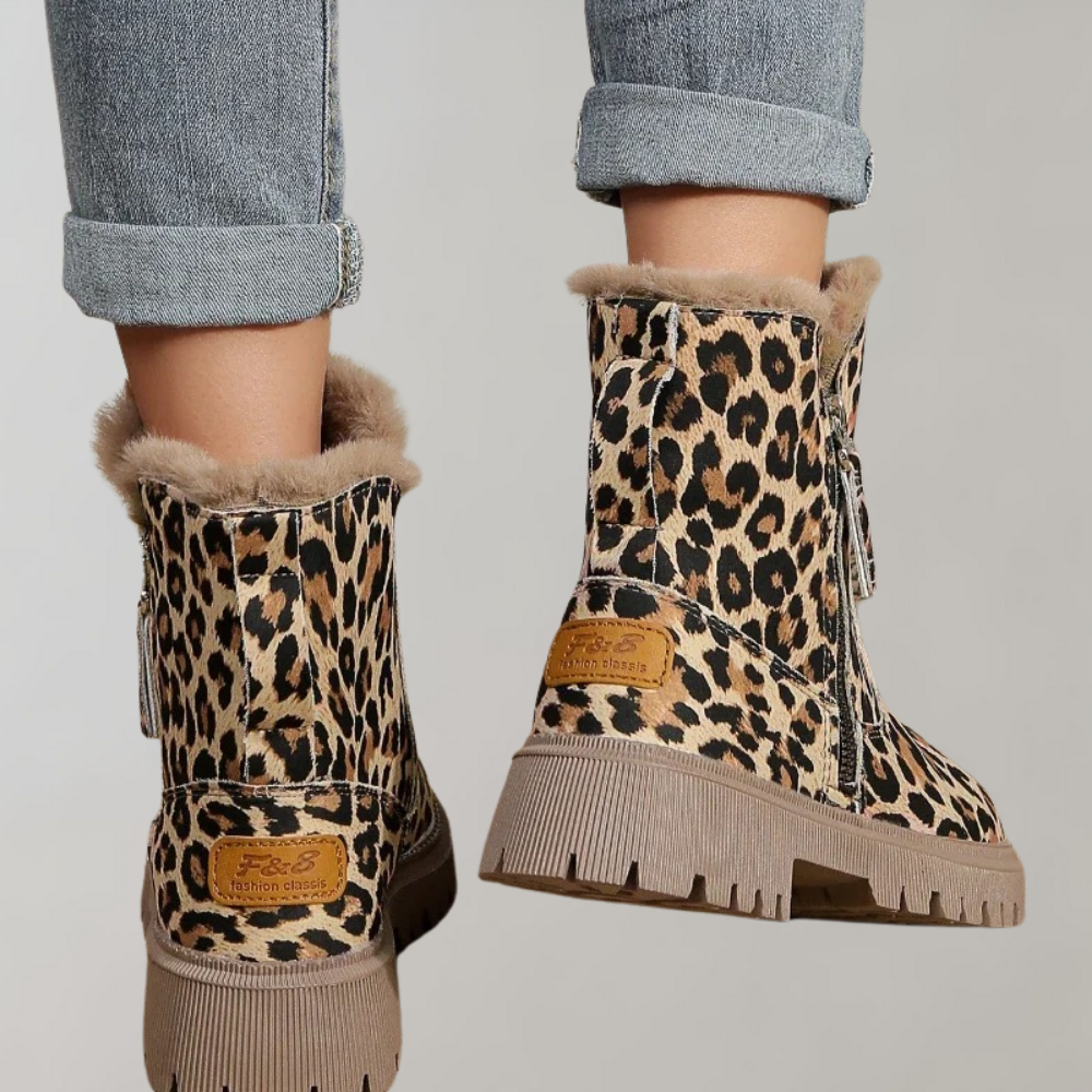 R&B | Leopardenmuster Flache Kurze Stiefel