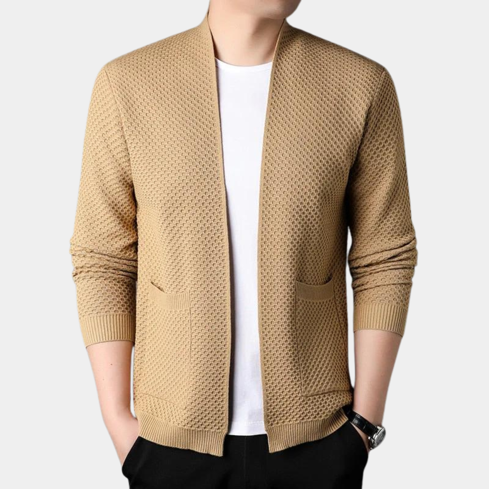 R&B | Slim Fit Gestrickte Textur Offene Vorderseite Gerippte Kanten Taschen