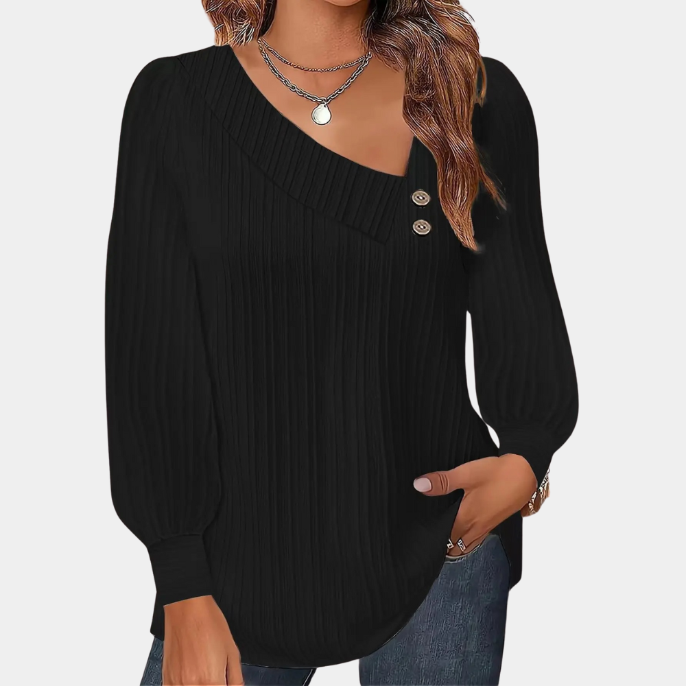 R&B | Rippstrickbluse mit Knöpfen Polyester Komfortabel und Trendy