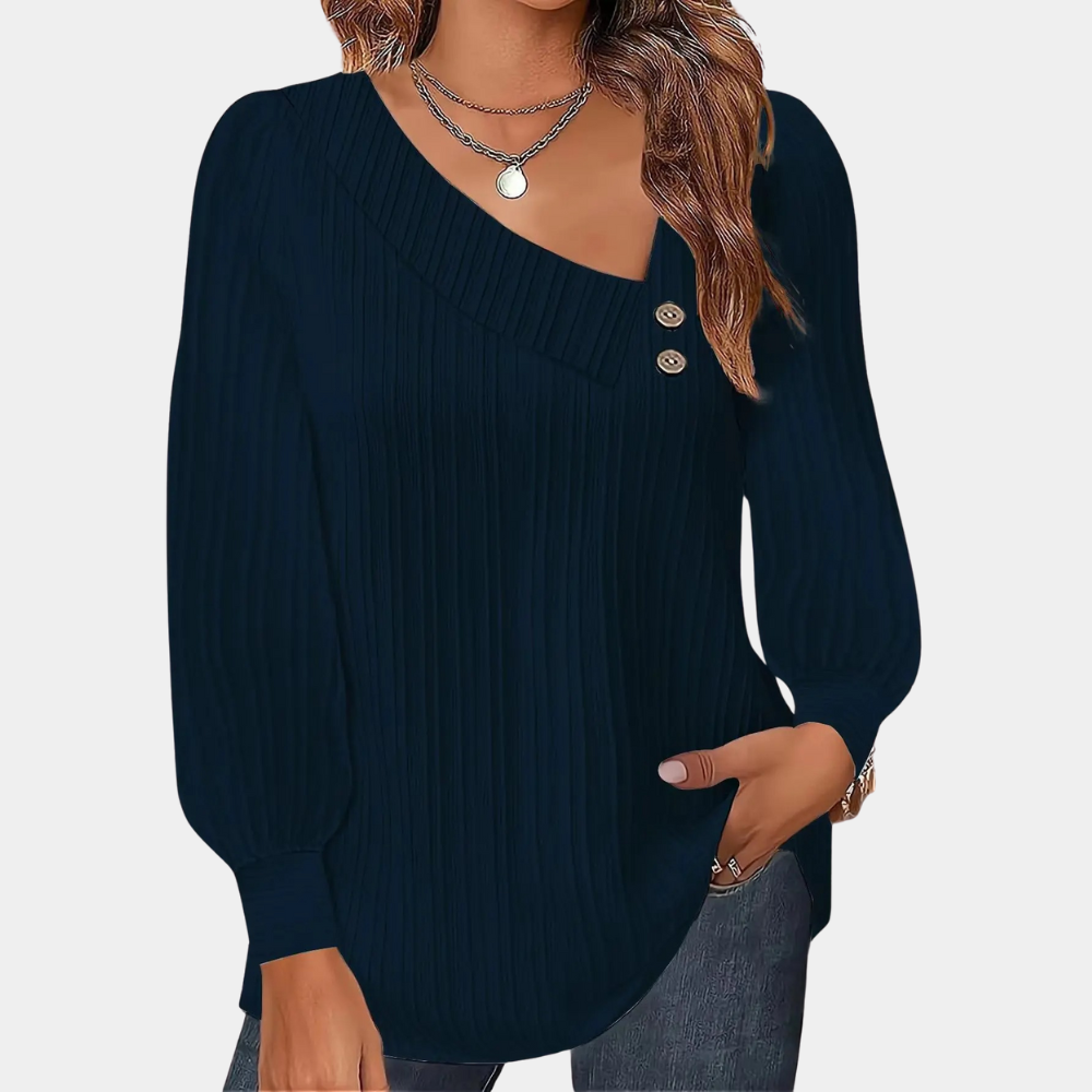 R&B | Rippstrickbluse mit Knöpfen Polyester Komfortabel und Trendy