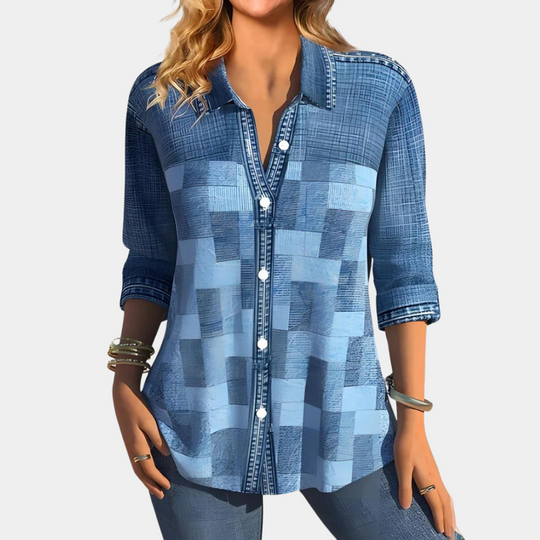 R&B | Lässige Button-Up Patchwork Bluse für Damen