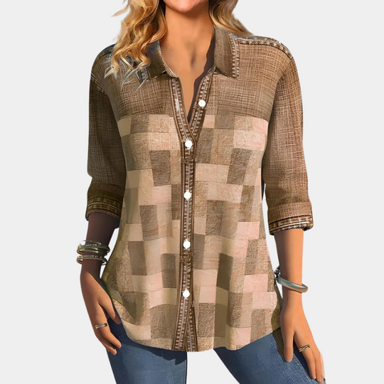 R&B | Lässige Button-Up Patchwork Bluse für Damen