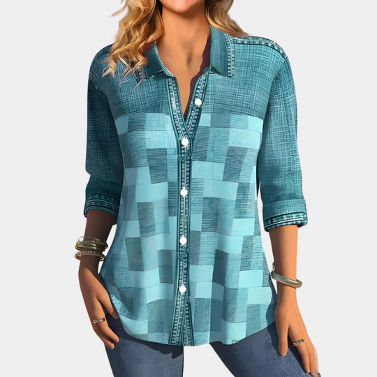 R&B | Lässige Button-Up Patchwork Bluse für Damen