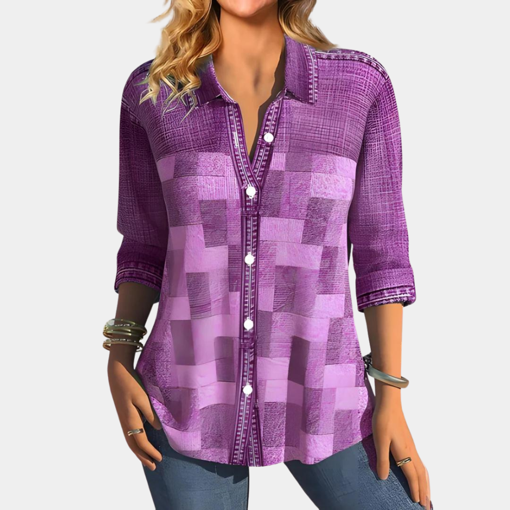 R&B | Lässige Button-Up Patchwork Bluse für Damen