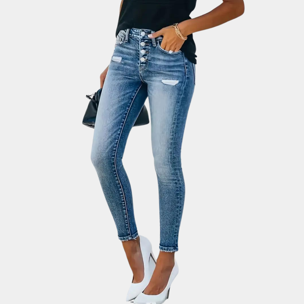 R&B | Trendige Skinny Damenjeans mit Modischen Knöpfen
