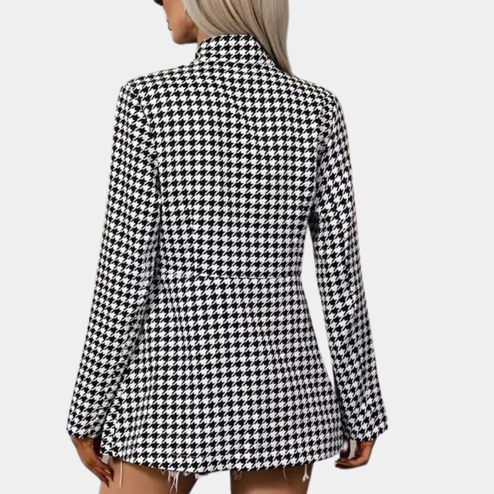 R&B | Hahnentritt Blazer - Lang geschnitten - Offene Front - Strukturiertes Kragen - Smart Casual Wear