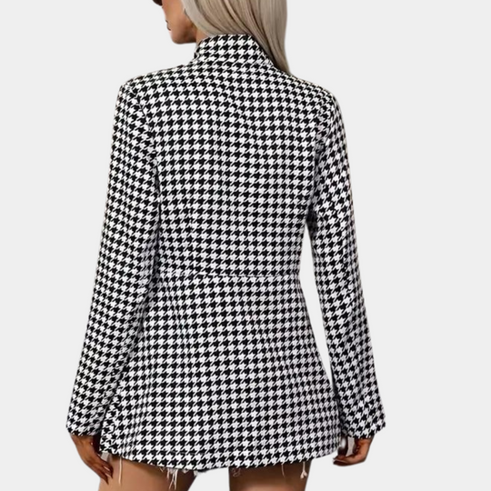 R&B | Hahnentritt Blazer - Lang geschnitten - Offene Front - Strukturiertes Kragen - Smart Casual Wear