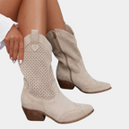 R&B | Cowboy Stiefel - Leder-Obermaterial - Perforierter Schaft - Spitz Zulaufende Zehe - Blockabsatz