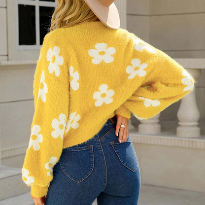 R&B | Cardigan - Damen Herbst Kurzer Floral Strick Cardigan