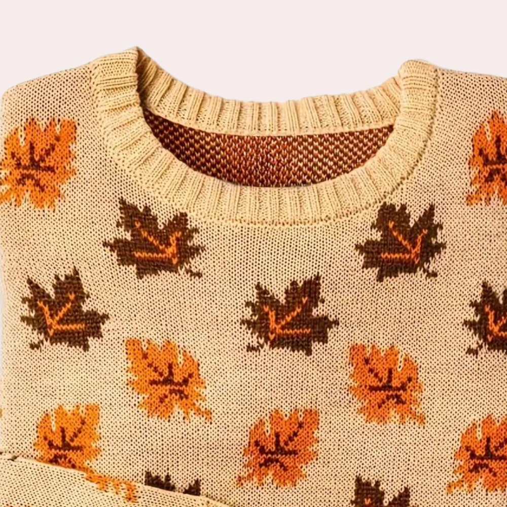 R&B | Strickpullover Blattmuster Rundhals Langarm Rippbündchen
