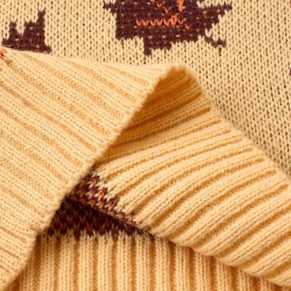 R&B | Strickpullover Blattmuster Rundhals Langarm Rippbündchen