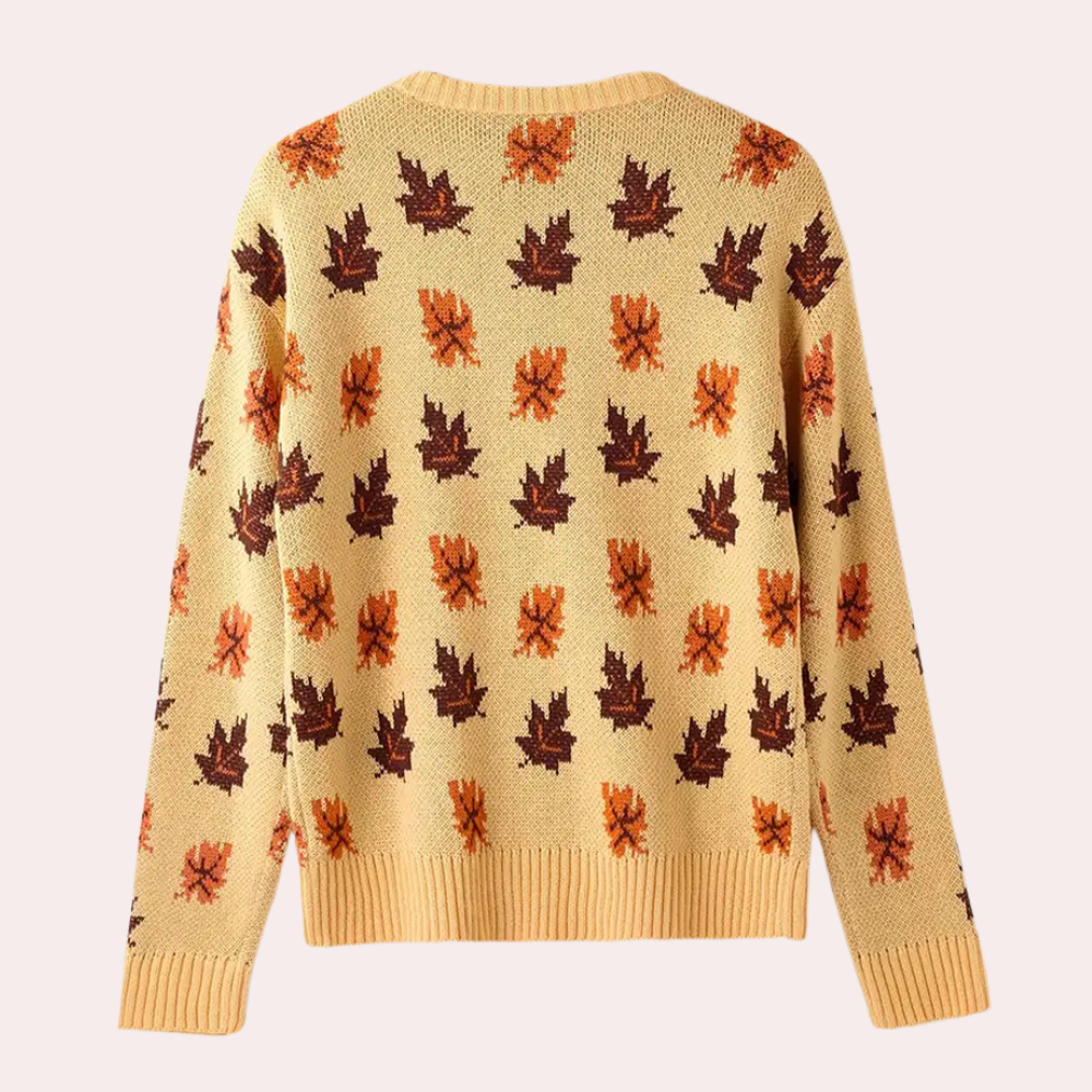 R&B | Strickpullover Blattmuster Rundhals Langarm Rippbündchen