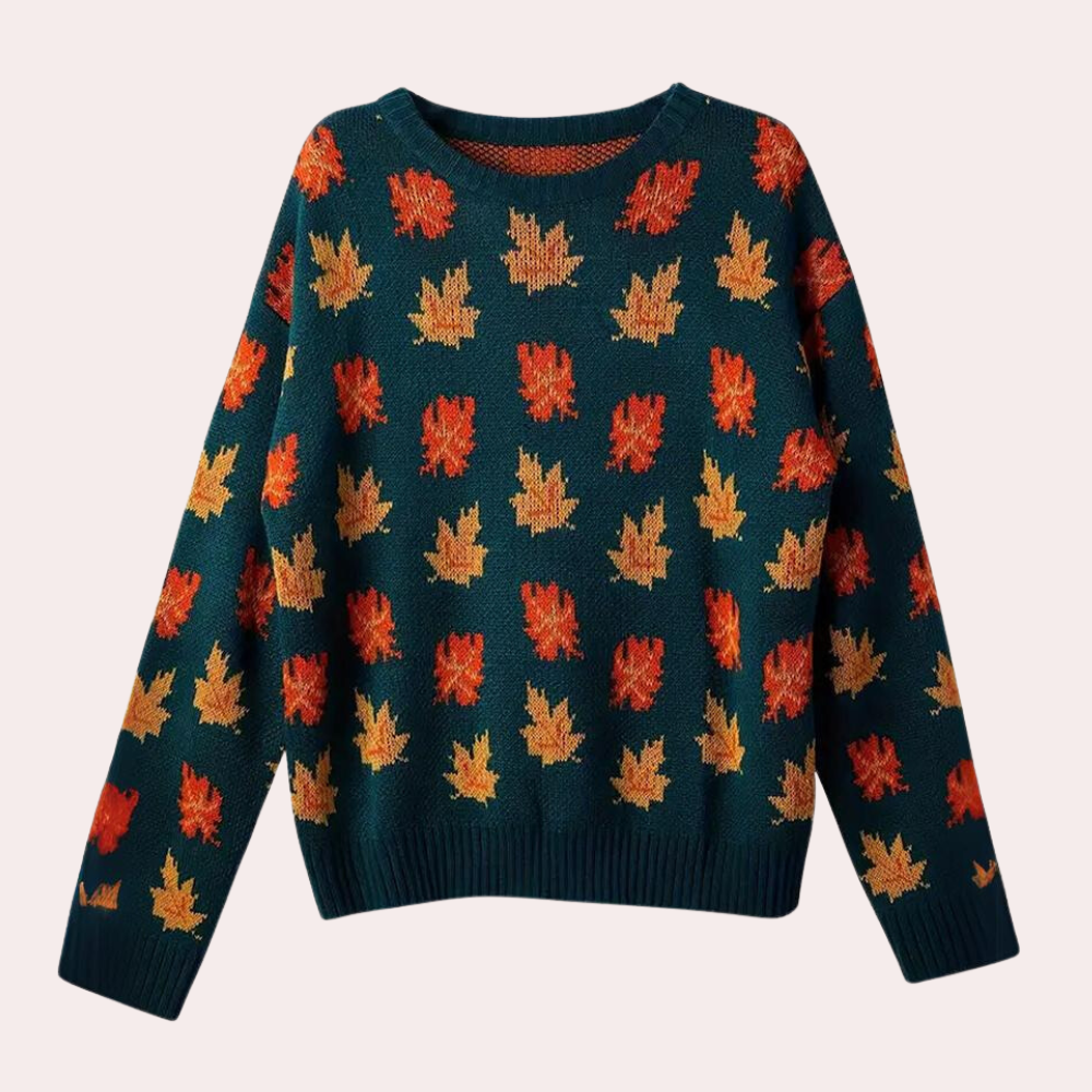 R&B | Strickpullover Blattmuster Rundhals Langarm Rippbündchen