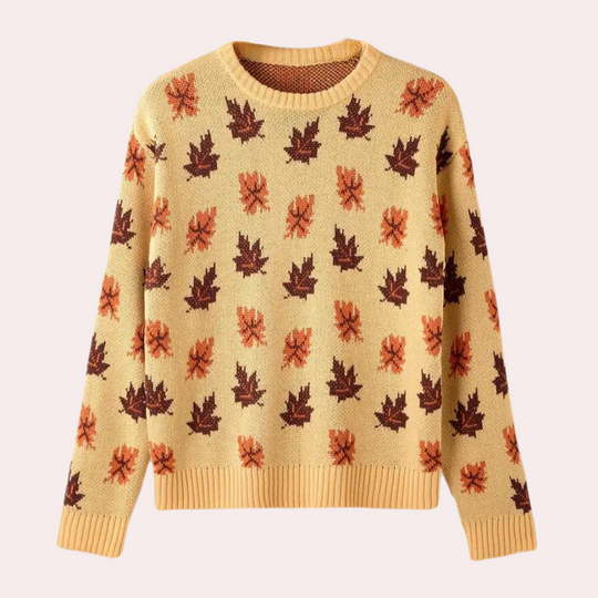 R&B | Strickpullover Blattmuster Rundhals Langarm Rippbündchen