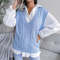 R&B | Frauen Kabelstrick V-Ausschnitt Sweater Weste