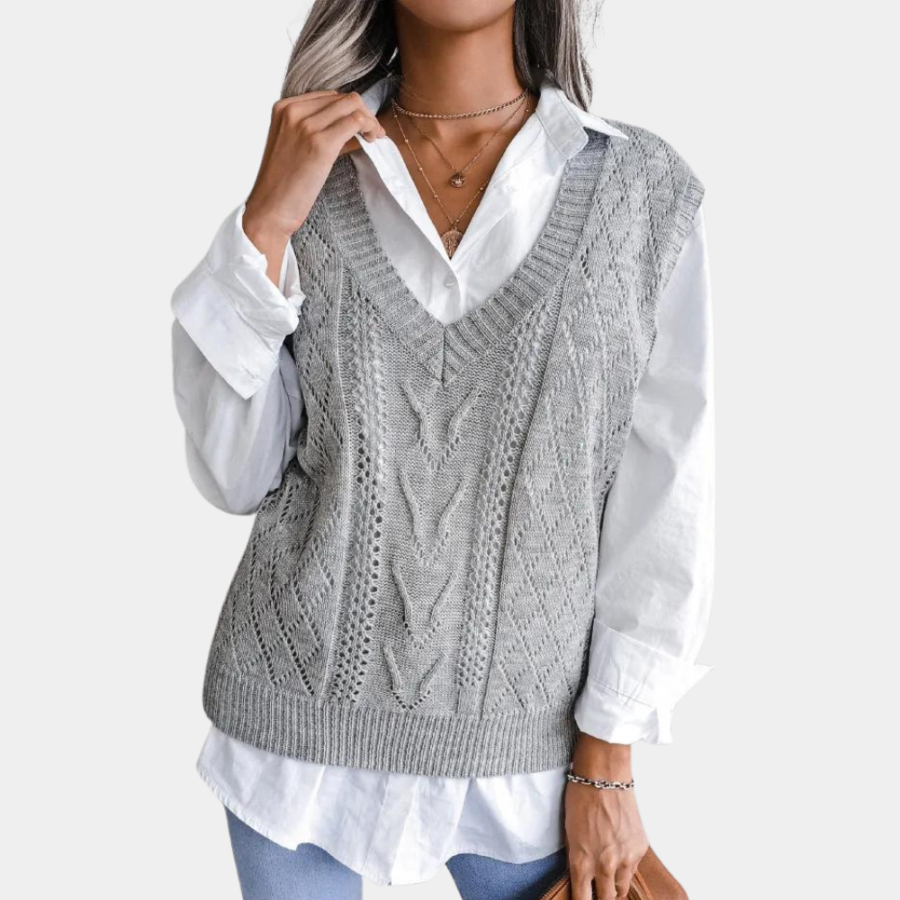 R&B | Frauen Kabelstrick V-Ausschnitt Sweater Weste