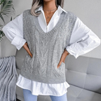R&B | Frauen Kabelstrick V-Ausschnitt Sweater Weste