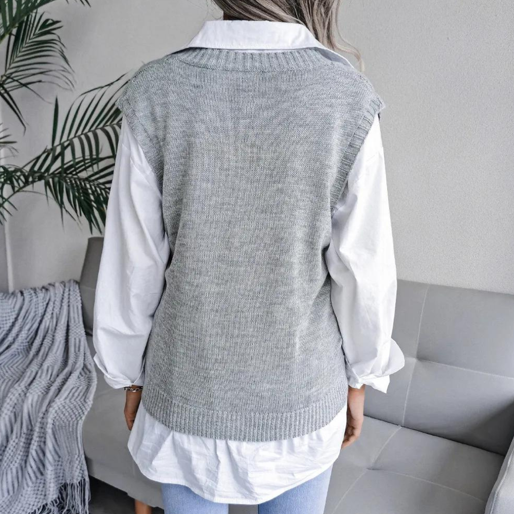 R&B | Frauen Kabelstrick V-Ausschnitt Sweater Weste