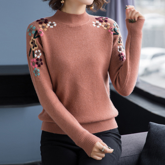 R&B | Weiche Damenpullover mit Bestickten Blumen