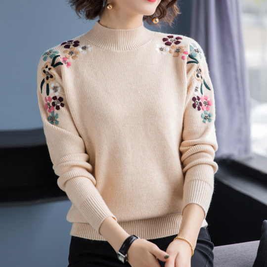 R&B | Weiche Damenpullover mit Bestickten Blumen