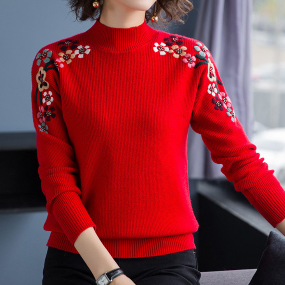 R&B | Weiche Damenpullover mit Bestickten Blumen
