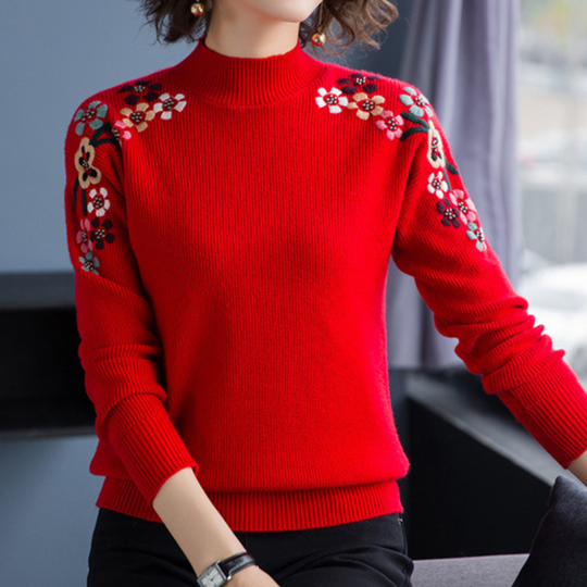 R&B | Weiche Damenpullover mit Bestickten Blumen