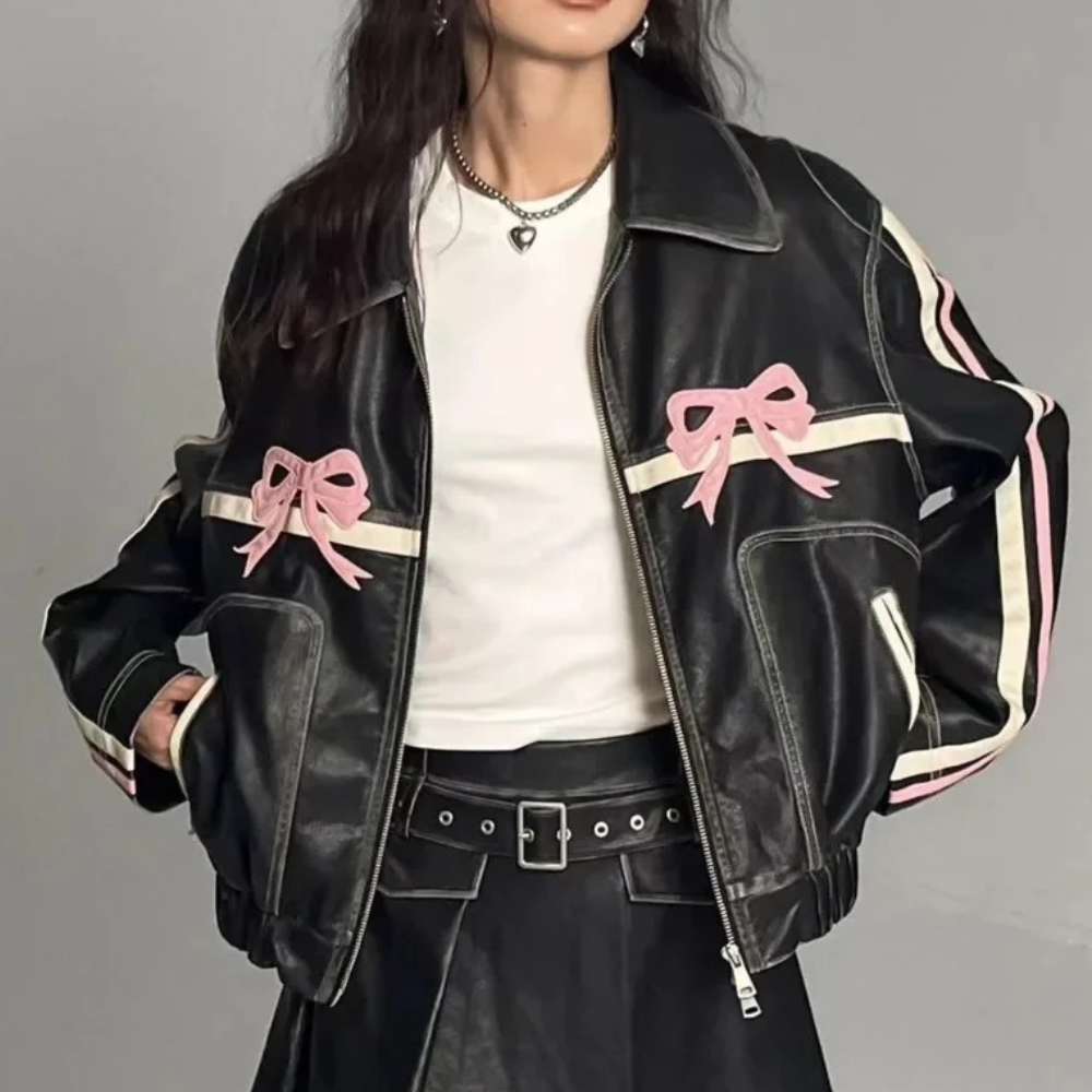 R&B | Vintage-Jacke mit Schleifenknopf für Damen, Herbstkollektion
