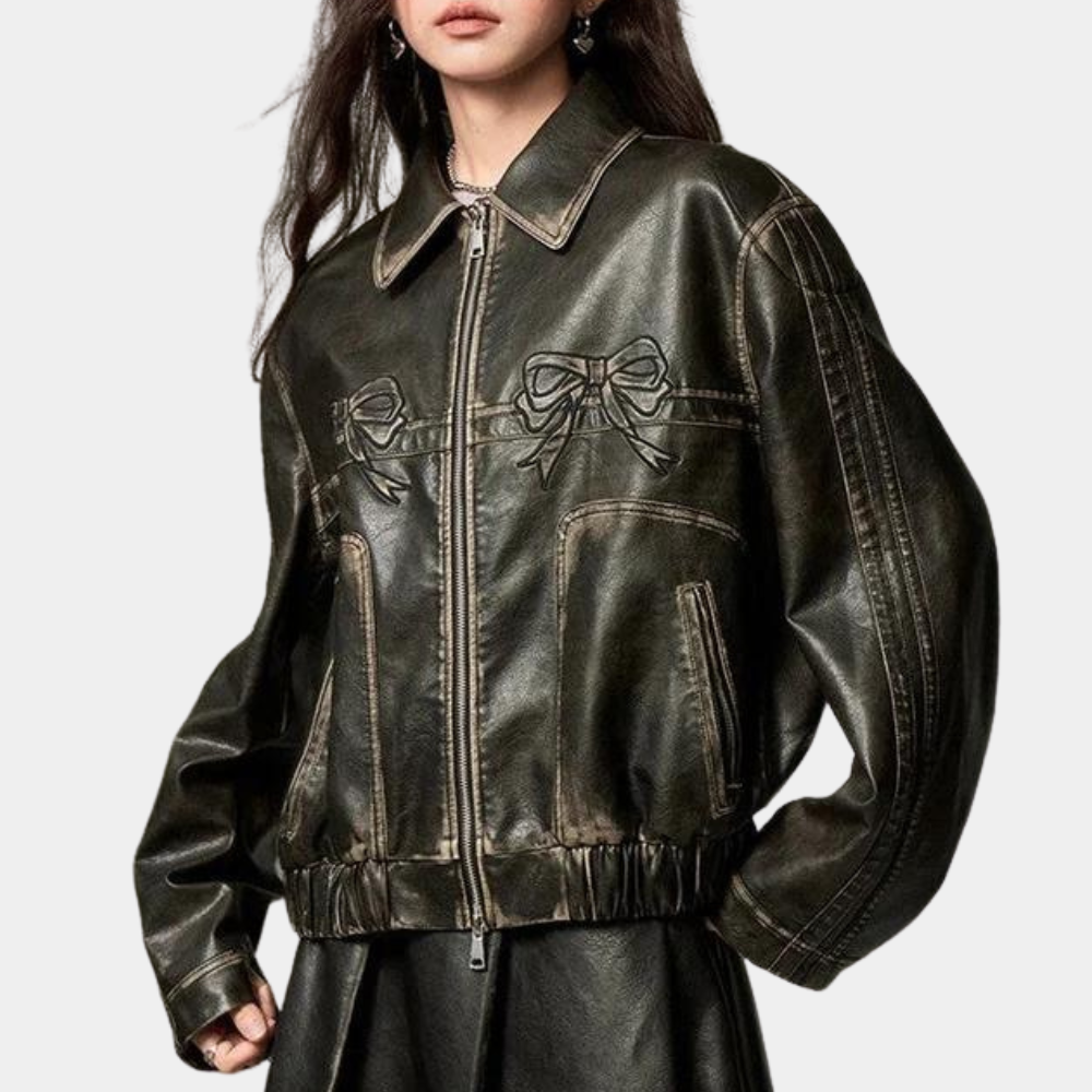 R&B | Vintage-Jacke mit Schleifenknopf für Damen, Herbstkollektion