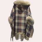 R&B | Poncho-Jacke - Luxus-Damenumhang mit Kapuze und Fake-Fur-Besatz