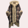 R&B | Poncho-Jacke - Luxus-Damenumhang mit Kapuze und Fake-Fur-Besatz