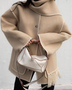 R&B | Mantel Poncho-Stil - Oversized Passform - Wollmischung - Hoher Kragen - 3/4 Ärmel