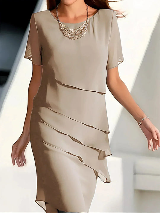 Hannah | Blaues Kurzarmkleid Mit Lagen-Design