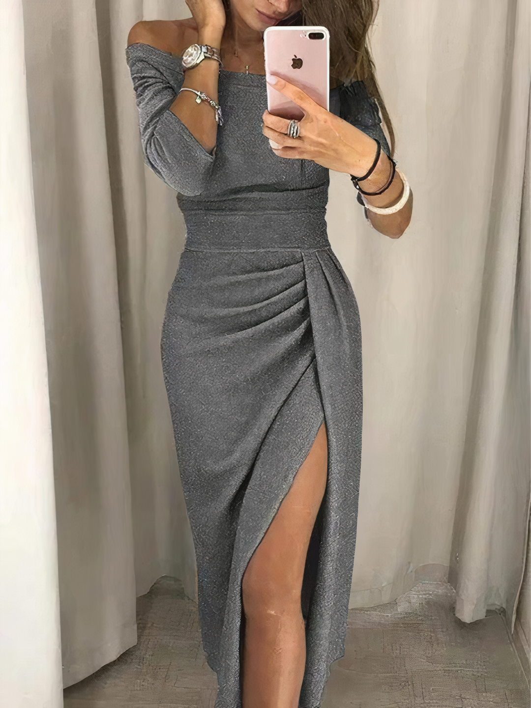 R&B | Off-Shoulder Glitzerkleid