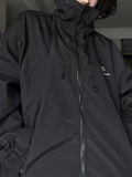 R&B | Retro Schwarze Wasserdichte Outdoorjacke mit Kapuze